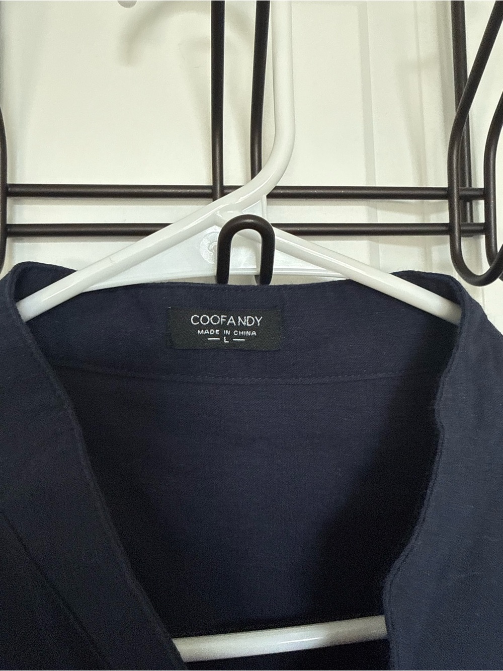 Men's Navy Grandad Collar Button-Up Shirt - Lightweight Casual - Picture 3 of 6